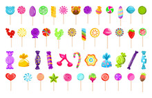 Colorful Set Of Lollipops And Sweets For Kids.