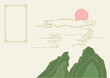 Vector illustration of Korean traditional painting with mountain and cloud.