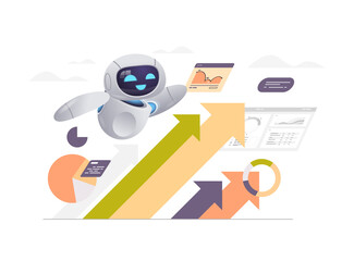 Poster - modern robot analyzing financial statistics data business growth successful strategy artificial inte