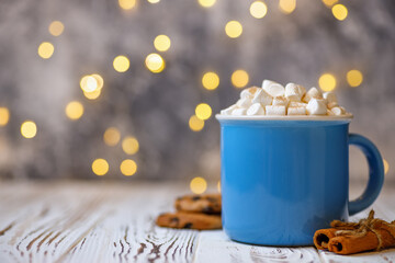 Wall Mural - Hot cocoa with marshmallow in ceramic mug