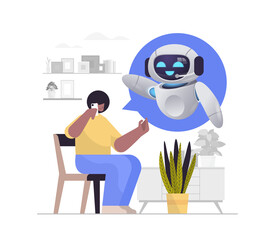 Poster - businesswoman discussing with chatbot robot online communication artificial intelligence technology concept