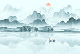 Fototapeta Sypialnia - New Chinese blue artistic conception landscape painting