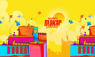  illustration of Happy Makar Sankranti holiday India festival
