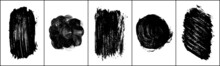 Set Of Ink Black Abstract Paint Stroke Isolated On White Background. Paint Droplets. Digitally Generated Image. Vector Design Elements, Illustration, EPS 10.