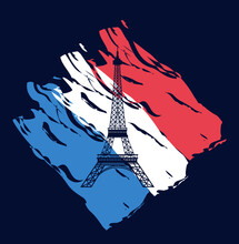 Eiffel Tower On The Background Of The Flag, Vector Illustration