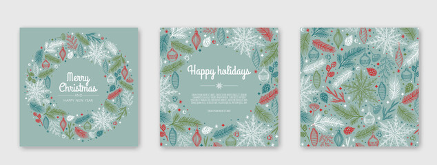 Wall Mural - Merry Christmas artistic templates. Corporate Holiday cards and invitations. Winter frames and backgrounds design.