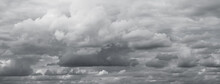 Grey Clouds Background. Beautiful Grey Clouds Panorama Over Horizon