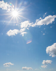 blue sky and sun. beautiful sky with sun and clouds in sunshine