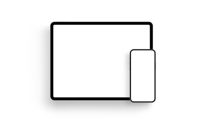 Fototapete - Black Tablet and Smartphone Mockup, Isolated on White Background. Vector Illustration