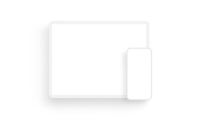 Poster - tablet computer and mobile phone clay mockups, isolated on white background. vector illustration