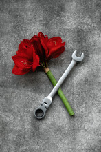 Flexible Ratchet Wrenches On Gray Background