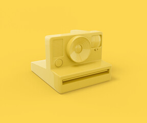 Poster - Yellow vintage camera for instant photos on a yellow background. Minimalistic design object. 3d rendering icon ui ux interface element.