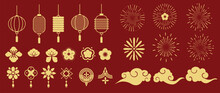 Chinese New Year Icons Vector Set. Chinese Paper Lantern And Red Lamp Isolated Icons Of Asian Lunar New Year Holiday Decoration Vector. Oriental Culture Tradition Illustration.
