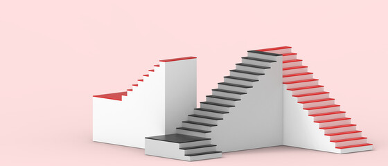 Poster - Creative ideas Ladder of success. Business concepts with goals and obstacles with Origami Paper on Red Background .website, background, banner, Copy Space -3d Rendering