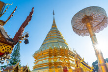 Beautiful Golden Mount At The Temple At Wat Phra That Doi Suthep.