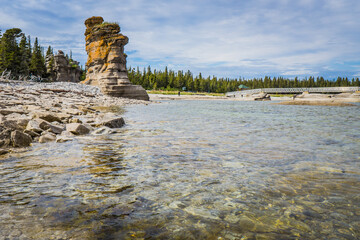 Wall Mural - view on the limestone monoliths and rock formations on Niapiskau island in Mingan Archipelago National Park in Cote Nord region of Quebec, Canada