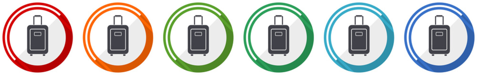 Poster - Travel suitcase, baggage flat design vector illustration in 6 colors options for webdesign and mobile applications