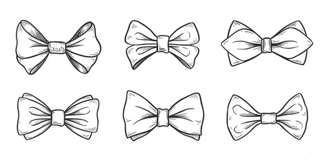 Sticker - Tie bow doodle sketch. Hand drawn sketch vintage ribbon neck bow for wedding, fashion element. Isolated vector illustration.