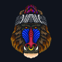 Cool Monkey Mandrill Head Vector Illustration