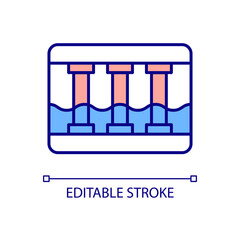 Sticker - Water discharge tunnel RGB color icon. Facility emergency infrastructure. Flood control for natural disaster. Isolated vector illustration. Simple filled line drawing. Editable stroke. Arial font used