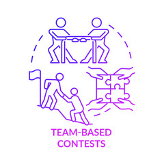 Sticker - Team-based purple gradient contests concept icon. Boost team connection exercises abstract idea thin line illustration. Isolated outline drawing. Roboto-Medium, Myriad Pro-Bold fonts used