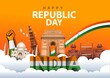 Happy republic day India 26th January. Indian monument and Landmark with background , poster, card, banner. vector illustration design