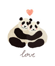 Vector Colorful Greeting Card With Cute Illustration Of Panda Couple In Love. Flyers, Invitation, Poster, Brochure, Banner. Happy Valentines Day
