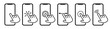 Hand with finger click smartphone icons. Vector finger touches technology phone app. Flat symbol of tap point, pointer on touchscreen. Screen service sign for web.Smart tablet with push, press cursor