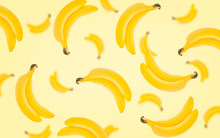 Juicy Falling Bananas On A Yellow Background.