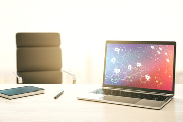 Aufkleber - Modern computer monitor with creative abstract medical hologram. Healthcare technolody concept. 3D Rendering