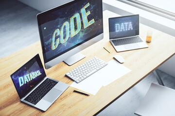 Aufkleber - Creative Code word hologram on modern computer monitor, artificial intelligence and neural networks concept. 3D Rendering