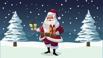 Poster - merry christmas animation with santa in snowscape