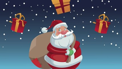 Poster - merry christmas animation with santa claus and gift