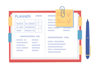 Poster - Open notebook semi flat color vector object. Planning events and tasks. Realistic item on white. Lifestyle isolated modern cartoon style illustration for graphic design and animation