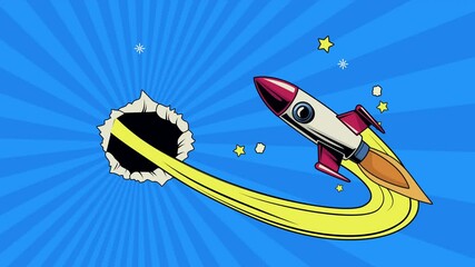 Canvas Print - pop art style animation with rocket and hole