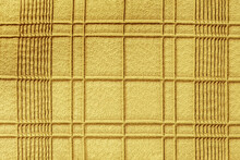 Texture Of Genuine Checkered Leather, Yellow Color. Abstract Pattern For Background