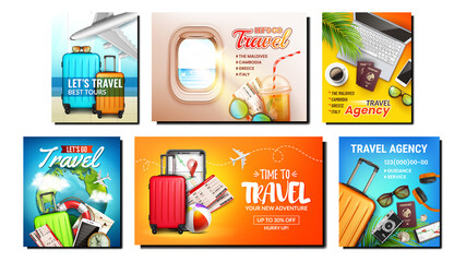 Tourism travel banner airplane set. World design. Journey background. Vacation summer trip. Business tour. Holiday tourist. Adventure template. Global ticket. vector character flat cartoon