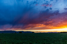 USA, Idaho, Bellevue, Cloudy Sunset Sky Over Rural Landscape