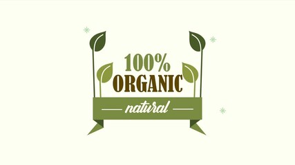 Sticker - 100 percent organic emblem with ribbon frame