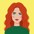 Portrait of a beautiful young woman. Avatar of a girl with red hair. Vector illustration.