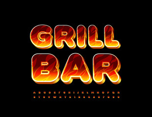 Wall Mural - Vector hot business logo Grill Bar. Flaming 3D Font. Alphabet Letters and Numbers set with Fire pattern