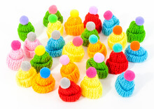 Colorful Group Of Tiny Knit Winter Caps.