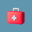 Simple closed red first aid kit for drugstore category 3d render illustration.