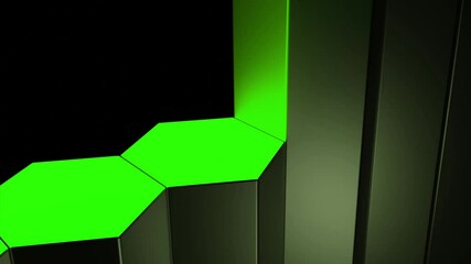 Aufkleber - 3D vertical green bars of hexagonal shape rising up one by one on a black background, seamless loop. Design. Visualization of 3D chart.