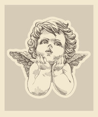 Wall Mural - Poster cherub illustration in vintage style
