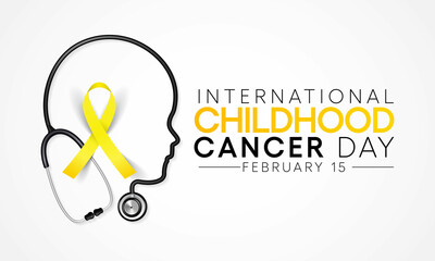 Sticker - International Childhood Cancer day (ICCD) is observed every year on February 15,  to raise awareness, and to express support for children and adolescents with cancer. Vector illustration