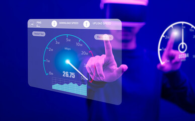 Poster - fast internet connection with metaverse technology concept, businessman wearing vr glasses virtual t