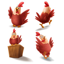 Set Of Cartoon Hens For Farm Graphics