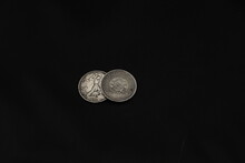 Old Silver Russian Coins On Black Background