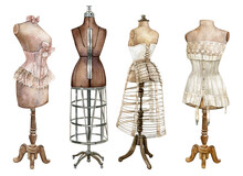 Watercolor Vintage Mannequin Collection,Sewing Studio Logo,retro Fashion,Dressmaking Mannequin For Bridal Shower,Tailors Logo Creator